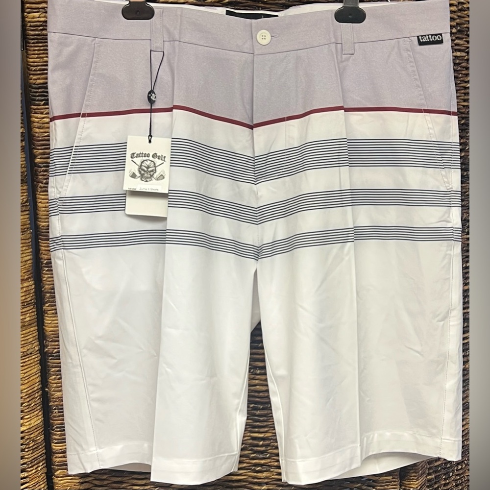 Tattoo Golf White and Gray Striped Shorts- New with Tags, Zumba II‎ Shorts, 36
